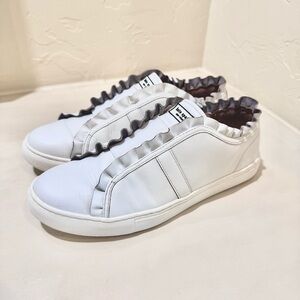 Kate Spade White Leather Ruffle Sneakers